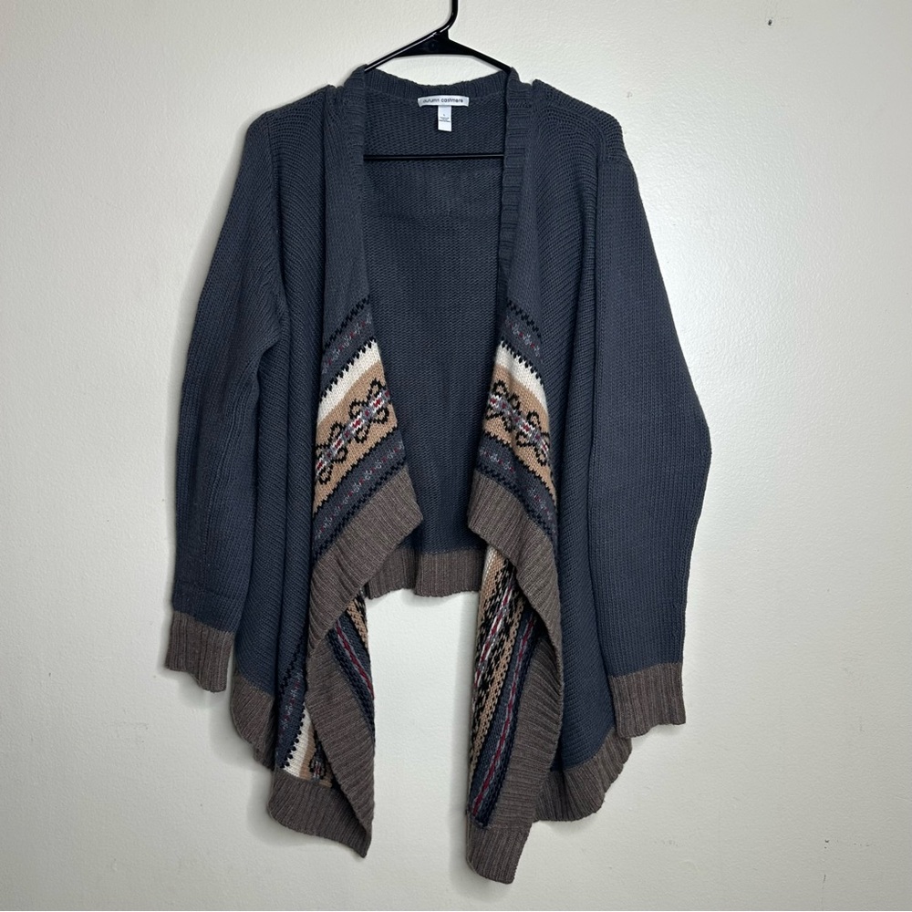 Autumn Cashmere Open Front Cardigan Sharkbite Hem Charcoal Taupe size Large